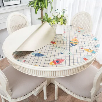 

Free Shipping Plaid Printed Waterproof Oil Proof Round PVC Soft Glass Tablecloth