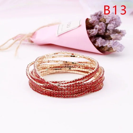 B13 10 шт./лот, модные ювелирные изделия, стразы, растягивающиеся браслеты, диаметр 5 см, яркие блестящие аксессуары для девочек, подарок ручной работы, сделай сам - Окраска металла: B13