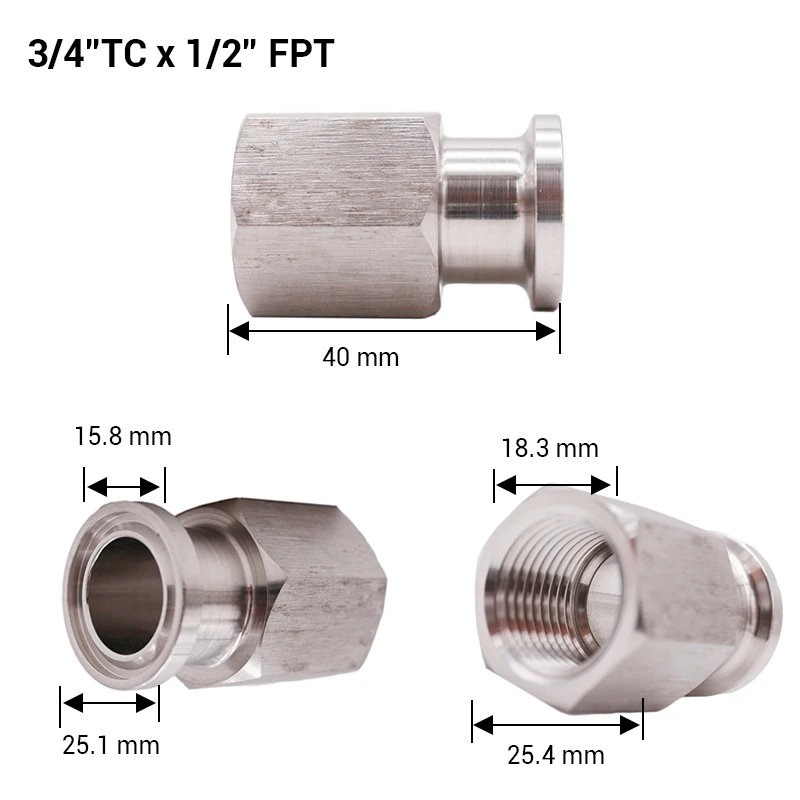 3/" Tri-Clamp x 1/2" Мама NPT адаптер 25,1 мм OD санитарная нержавеющая сталь 304 Homebrew Клевер фитинг