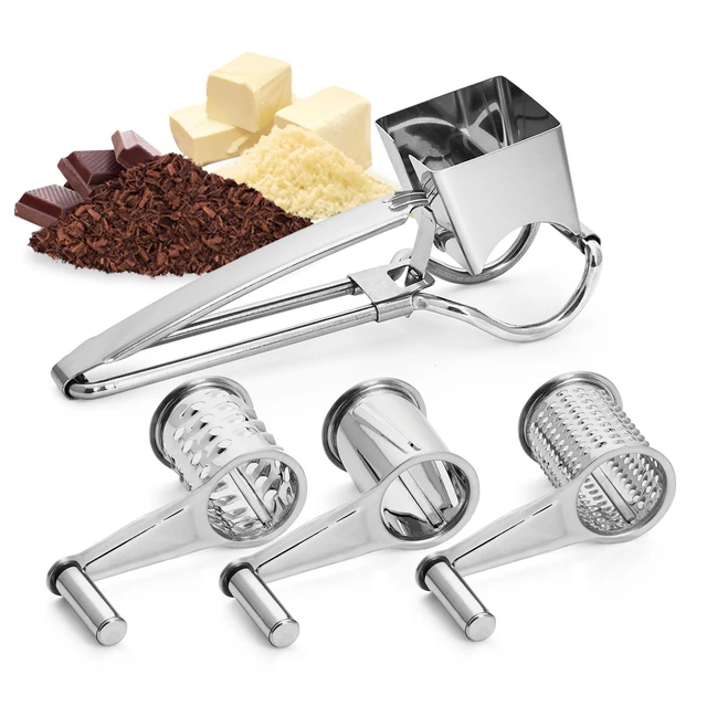 LHS Hand-Cranked Rotary Cheese Grater, Stainless Steel Slicer Shredder,  Multi Kitchen Tool