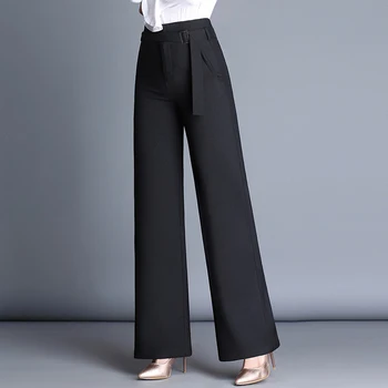 

High Waist Wide Leg Pants Women 2020 New Spring Fashion Elegant Ladies Straight Pants Sashes Loose Office Casual Pants Trousers