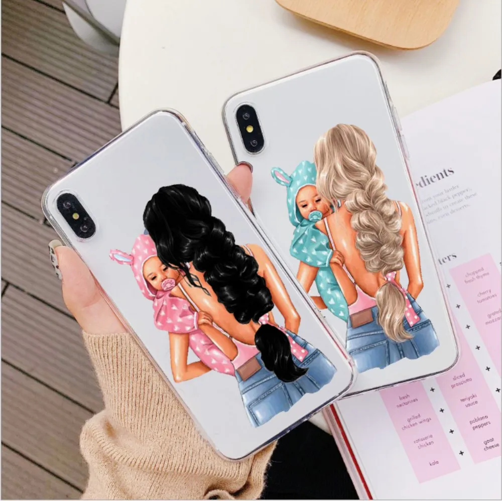 Модный мягкий силиконовый чехол для телефона с черными коричневыми волосами