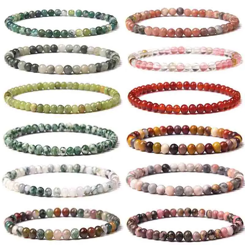 Mini pulsera de energía de 4mm para hombre y mujer, cuentas de piedra Natural, pulsera curativa de Yoga, joyería