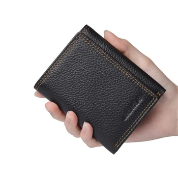 

2020 New Genuine Leather Men Wallet Small Mini Card Holder Male Walet Pocket Retro Purse High Quatily