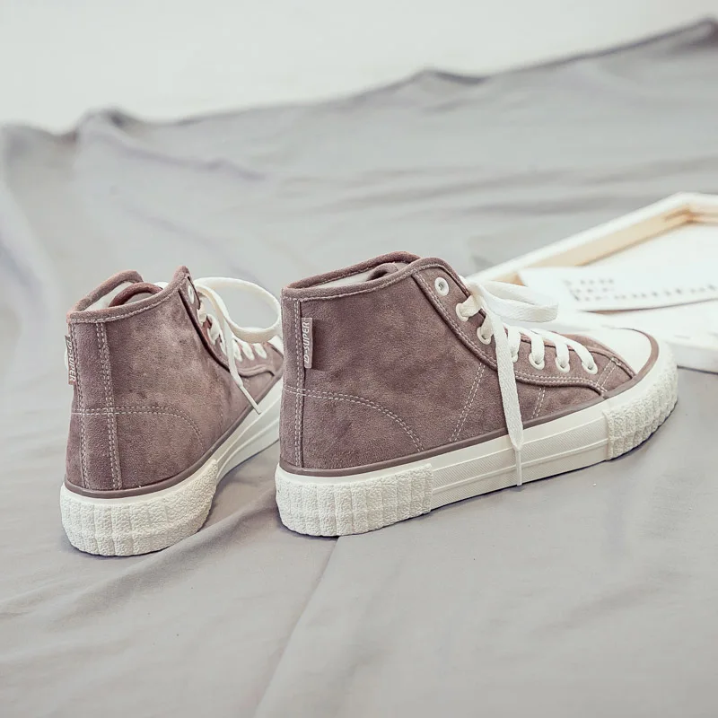 Модная женская обувь с высоким берцем зимние теплые парусиновые кроссовки из