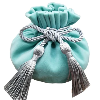

New Blue Velvet Gift Bags With String Decor Gift Pouches Wedding Favors And Gifts Packaging Containers Wedding Candy Boxes