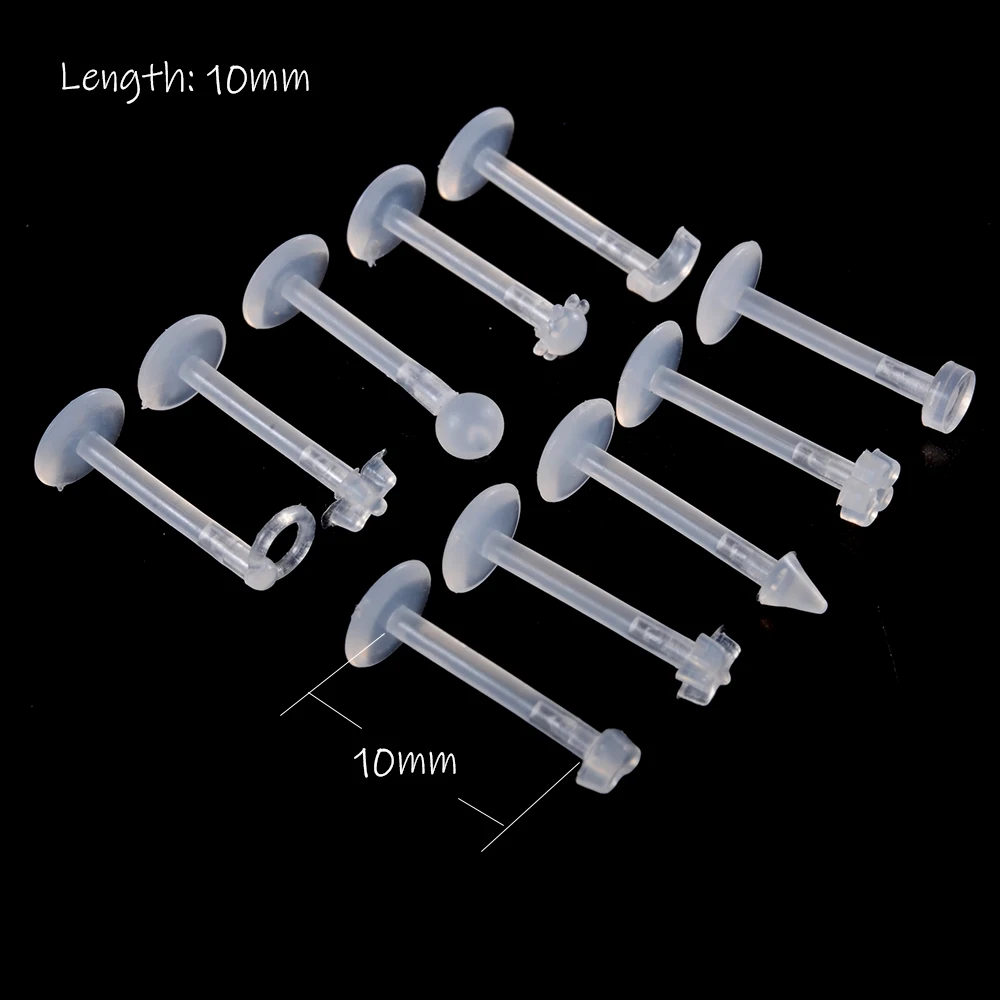 10pcs Transparent Bioplast Flexible Labret Stud Push-in Lip Piercing Ring Ear Cartilage Tragus Helix Piercing Fashion Jewelry