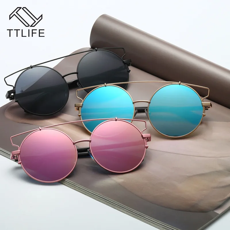 TTLIFE зеркальные золотые солнцезащитные очки женские круглые Роскошные Брендовые