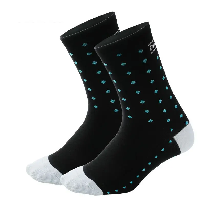 black with blue dot Профессиональные велосипедные носки для мужчин и женщин, носки для шоссейного велосипеда, фирменные качественные Компрессионные спортивные носки для гоночного велосипеда, европейские размеры 39-46 - Цвет: black with blue dot