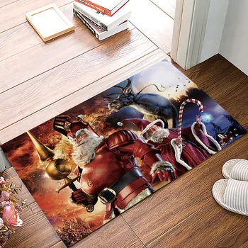 

Merry Christams Elk And Santa Bath Rugs Christmas Doormat Non-Slip Door Mat Carpet Bathroom Accessories Customizable