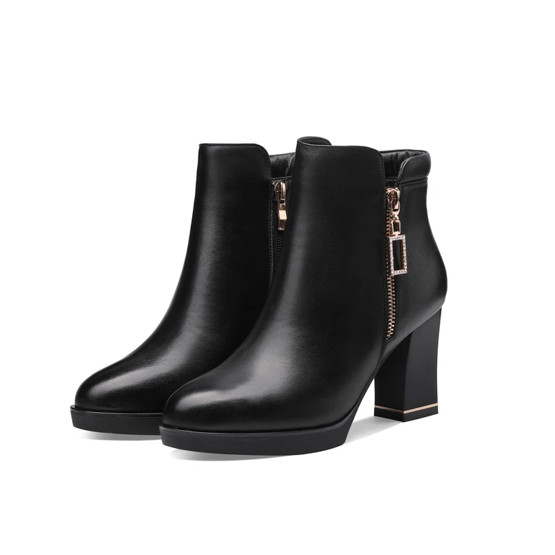 

NEMAONE Women Ankle Boots Genuine Leather Autumn Winter Warm High Heels Shoes Woman rouned Toe Office Lady Chelsea Boots