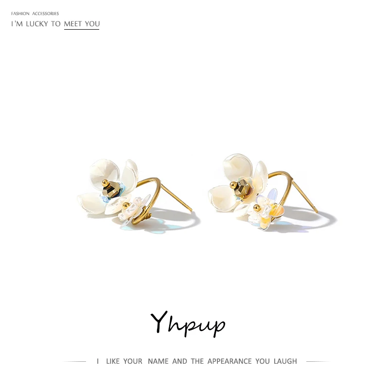 Yhpup имитация оболочка Жемчуга Цветок изысканные серьги-гвоздики красивые серьги aretes de mujer для женщин ювелирные изделия для вечеринок подарок S925