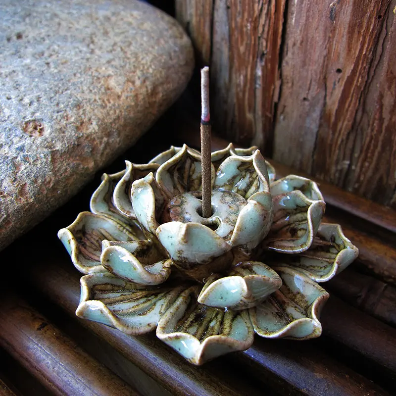 Lotus Flower Shape Ceramic Incense Burner Stick Holder Incense Base Plug Home Decoration Incense Burner Stick Cone Burner Holder