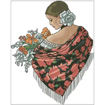 

Woman holding flowers patterns Counted Cross Stitch 11CT 14CT 18CT DIYChinese Cross Stitch Kit Embroidery Needlework Sets