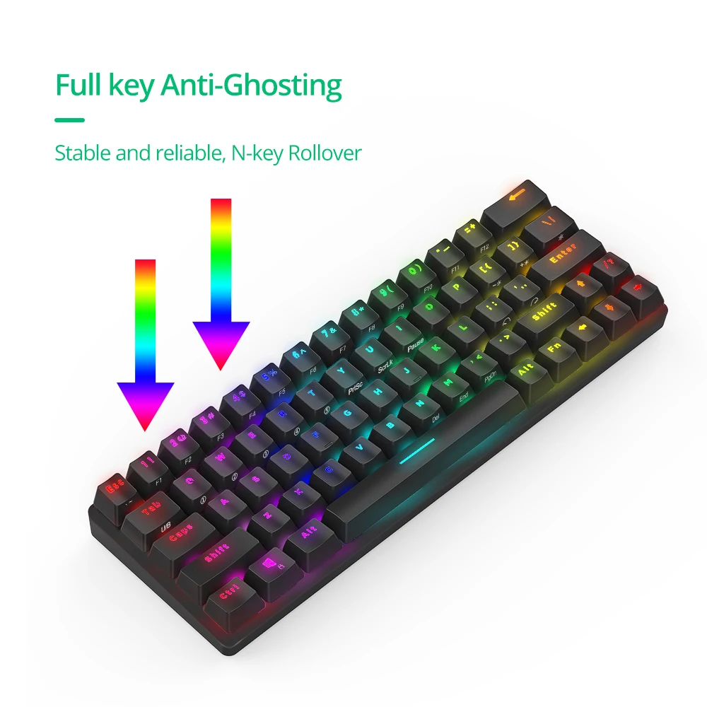 BlitzWolf BW-KB1 Wireless bluetooth Keyboard Gateron Switch RGB 63 Keys Layout NKRO Type-C Mechanical Gaming Black Brown Switch