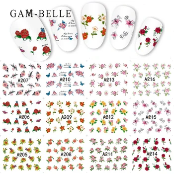 

GAM-BELLE 24pcs Nail Sticker Flower Watermark Slider Sets Colorful Polish Decals Wraps for Manicure Nail Art Decorations Tool CH