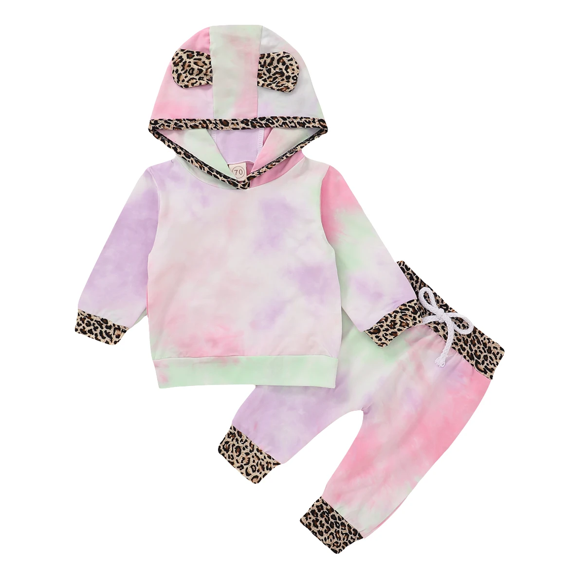 

0-24M Newborn Kid baby Girl Clothes Leopard Tie Dye Gradient Outfit Autumn Long Sleeve Hooded Top and Pant suit Streetwear