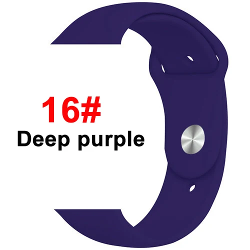 16 Deep Purple Спортивный мягкий силиконовый ремешок для Apple Watch, ремешок 44 мм, 40 мм, серия 5, 4, браслет для часов iWatch, ремешок 38 мм, 42 мм, 3, 2, 1, аксессуары - Цвет ремешка: 16 Deep Purple