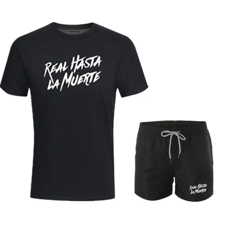 Men's jogging tracksuit T-shirt+shorts 2pcs/set gym fitness sports suit men workout exercise clothes for men running sportswear - Цвет: picture color