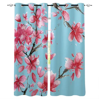 

Multi-size Spring Watercolor Pink Flower Bloom Pattern Window Curtains Polyester Fabric Living Room Curtain Home Decor