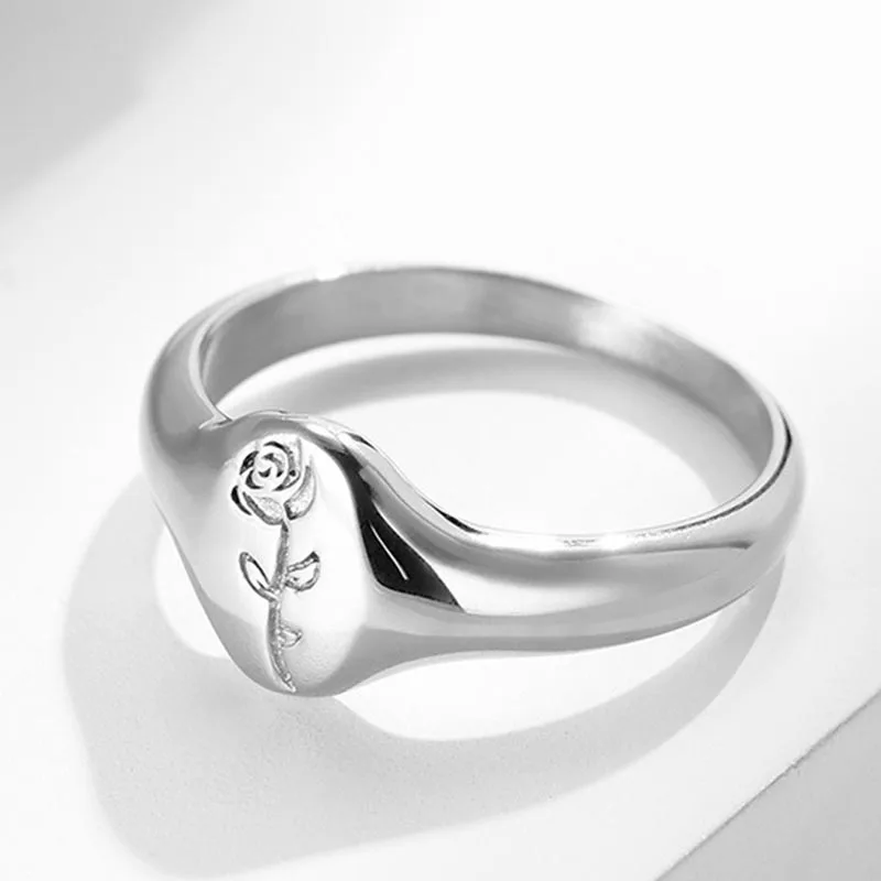 Romantic Wedding Jewelry for Women Stainless Steel Flower Rings PVD Gold Plated Rose Signet Waterproof