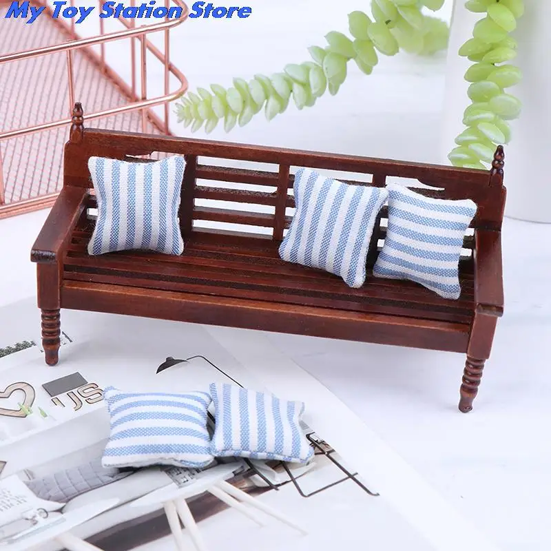 1:12 Miniature Doll House Wooden Sofa with 5 Pillows For Dolls Children H5 