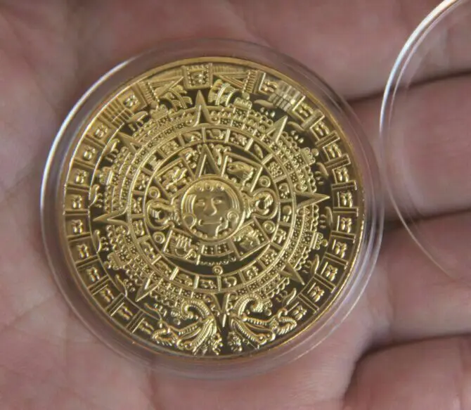 Календарь майя, позолоченный сувенир для монет, значок майя ацтеков, булавка, Мексиканский подарок, золотой цвет, винтажная коллекция