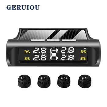 

GERUIOU Tyre Pressure Monitoring System Solar Power Car External Tyre Sensor Digital LCD Display Auto Security Alarm Systems