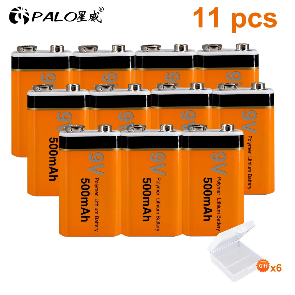 11pcs PALO 500mAh 9V литий-ионная аккумуляторная батарея низкий саморазряд 9v литий-полимерная батарея для мультиметра микрофона игрушка KTV использование - Цвет: 11pcs