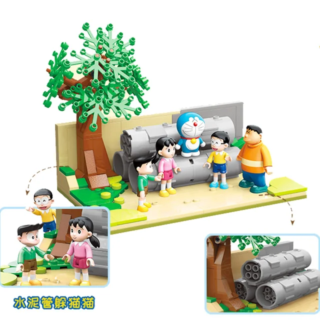 2021 new classic anime Doraemon restoration cement pipe open space scene model building block toy building block girl boy toy No box