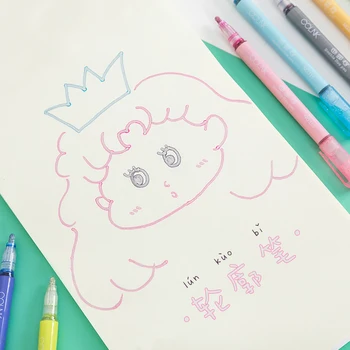 

ROWBOE cute stationery double line pen two-color bright shiny pen hand-painted graffiti pen account card wow supplies