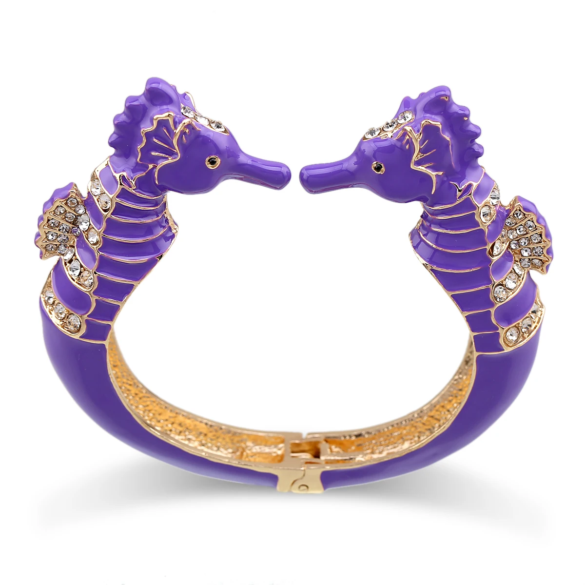 New Arrivals Fashion Statement Enamel Bangle Cuff Bracelet for Women Gold Plated Inlaid Rhinestones Sea Horse Bracelet Pulseira 5