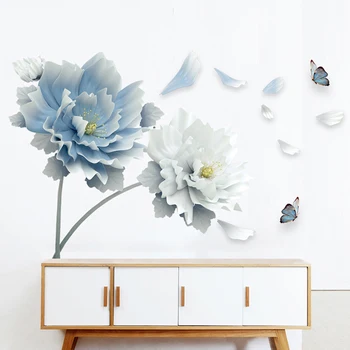 

Romantic Butterfly Blue Flowers Wall Sticker Home Decor Removable Mural Stickers Room Decoration Self Adhesive