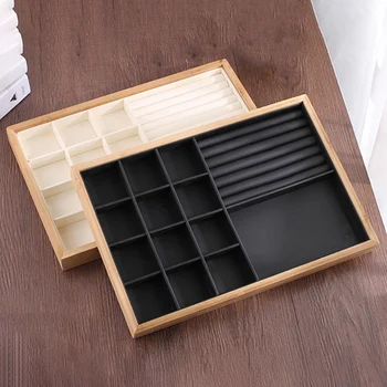 

Bamboo Wood Jewelry Display Jewellery Tray Ring Holder Necklaces Organizer Bracelets Showcase Pendants Box