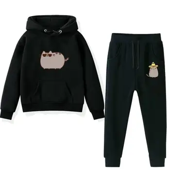 

2020 Kids anime Cat print baby Hoodies set Cartoon The Hedgehog Sweatshirt Boys Children zipper coat shirt pants
