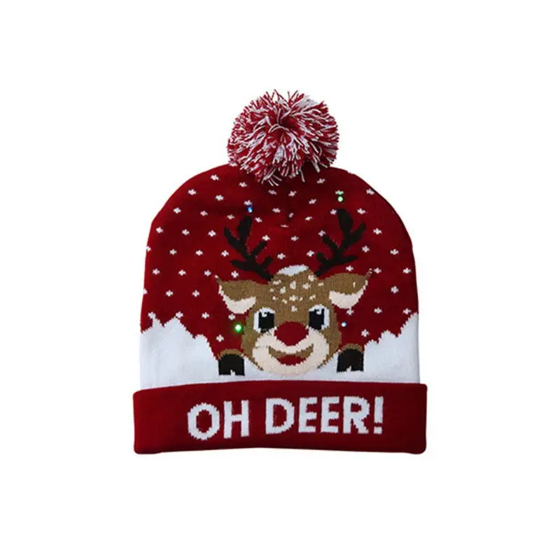 Рождественский светодиодный вязаный унисекс шапка бини зимняя мужская женская Праздничная шапочка A69D
