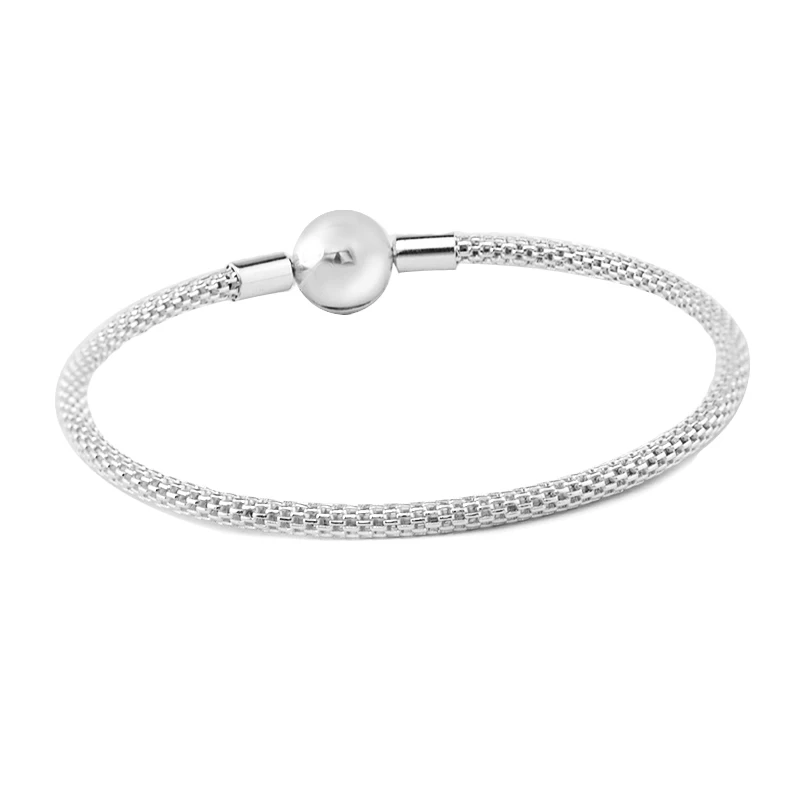 Günstige MOMENTE Sterling Silber Mesh Armbänder Für Frau DIY Beads   Charms Authentische Sterling Silber Mode Schmuck Armbänder