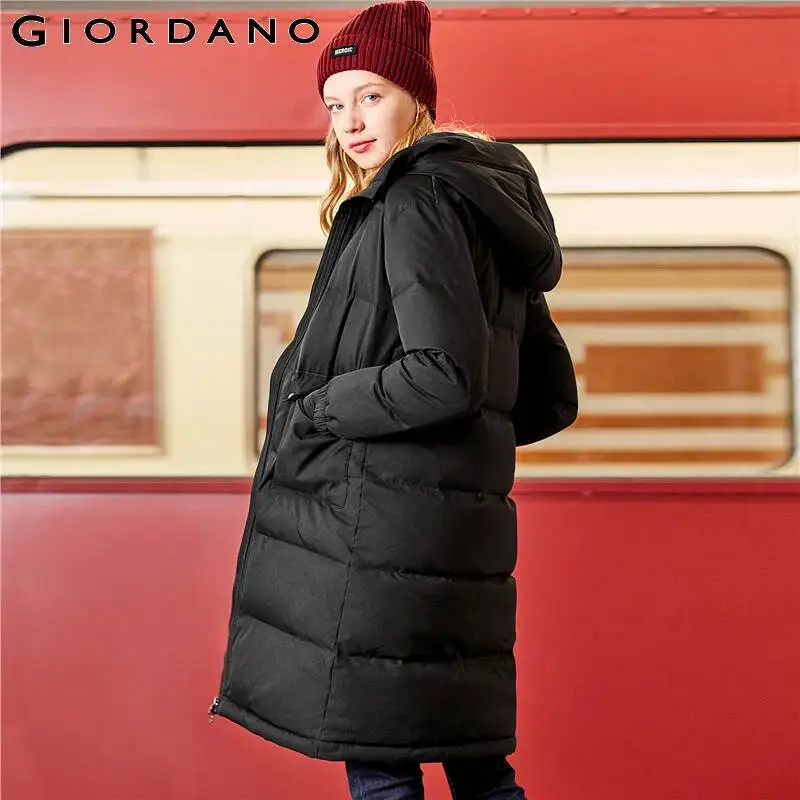 Giordano/женские пуховики средней длины с капюшоном, 90% пуховое пальто, зимние карманы с клапаном, ветронепроницаемые, теплые, Doudoune Femme 05379738