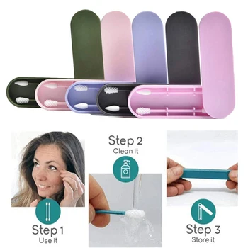 

Hot 2Pcs/box Reusable Cotton Swab Ear Cleaning Cosmetic Silicone Buds Swabs Sticks Double-headed Recycling For Cleaning Makeup