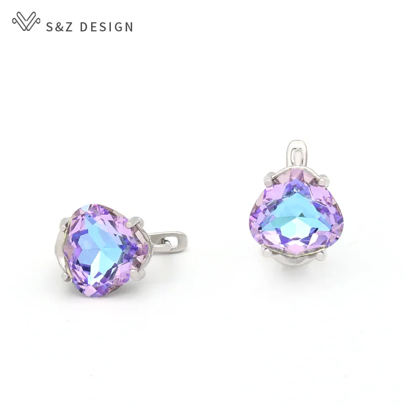 S&Z DESIGN New Fashion Heart-shaped Triangular Crystal Dangle Earrings For Women 585 Rose Gold Color Jewelry