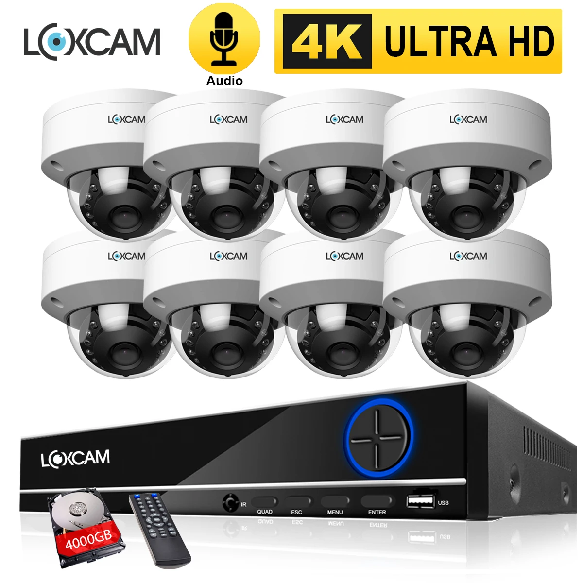 LOXCAM H.265 4K CCTV система видеонаблюдения с записью звука 8 Мп POE Антивандальная