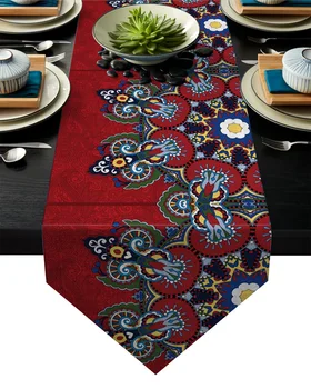 

Arabic Red Flower Oriental Ukrainian Ethnic Table Runner Table Flag Home Party Decorative Tablecloth Table Runners