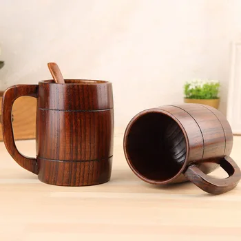 

Simple Retro Wooden Handle Water Cup Creative Beer Mug Tea Milk Cups Large Capacity Universal Water Cup Home Office