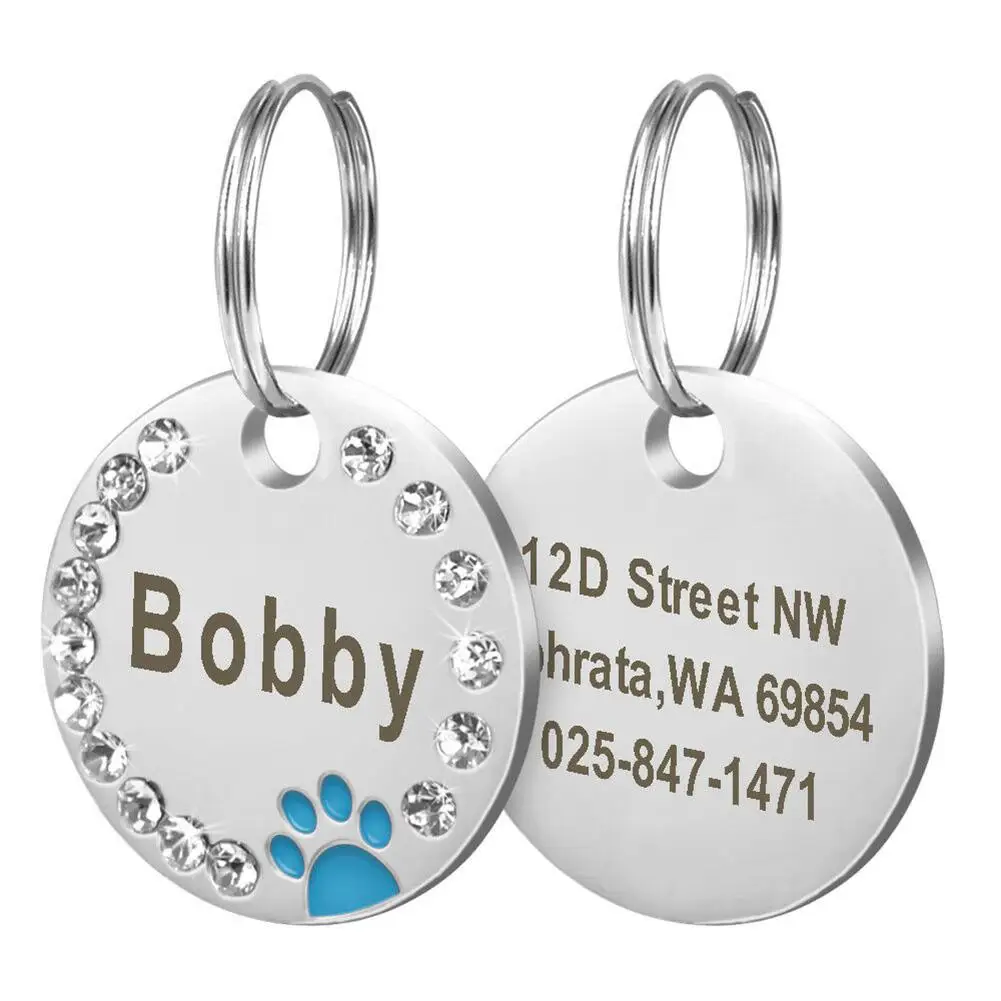 

25mm Round Custom Engraved Dog Tag Pet Dog Collar Accessories Custom Cat Id Tag Stainless Steel Bone Paw Name Tags Anti-Lost New