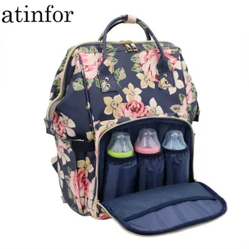 

atinfor New Floral Printing Siaperbag Backpack Mummy Bag Custom Mother Baby Bag Waterproof Thermal Insulation Bag