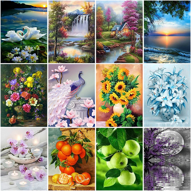 

DIY Flower 5D Diamond Painting Full Square Drill Mosaic Landscape Diamond Embroidery Cross Stitch Kit Home Decor Chrisrtmas Gift