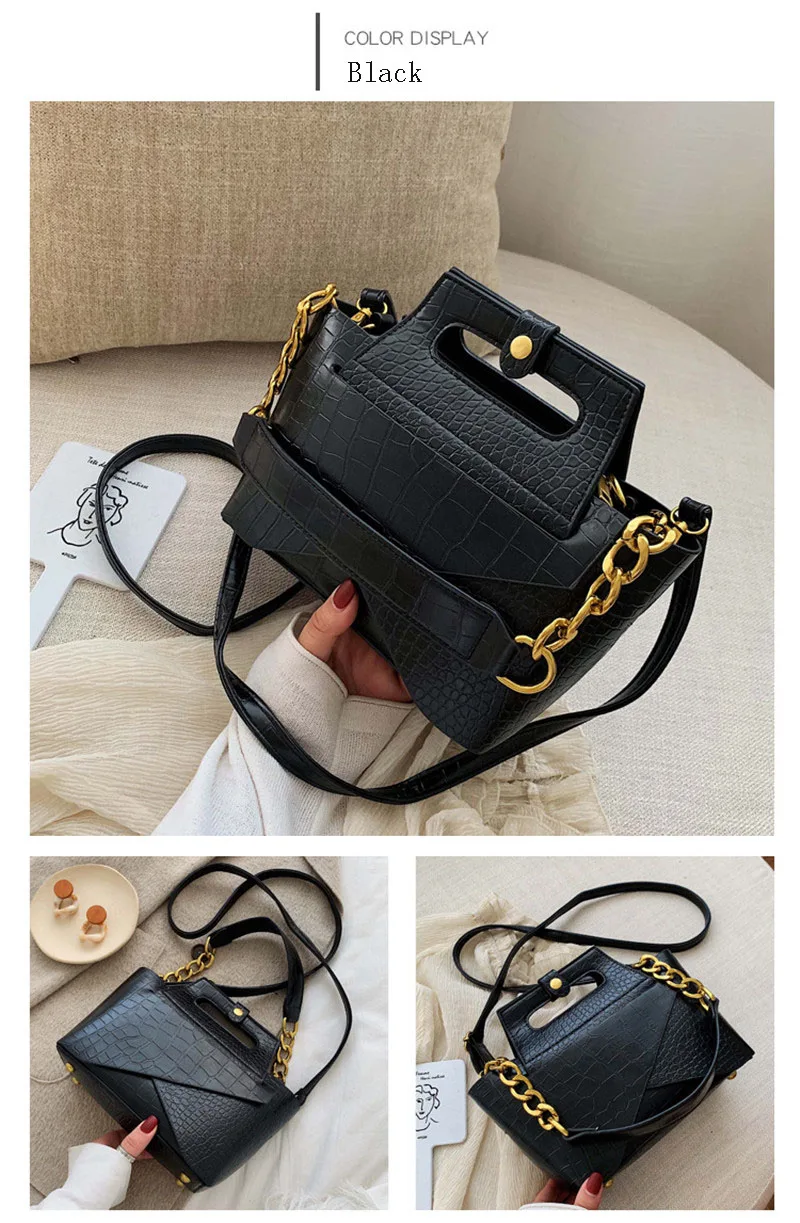 Women Bags Fashion Baguette Hand Bags Quality Luxury Handbags Leather Chain Shoulder Bags Crocodile Pattern Totes Bolsas