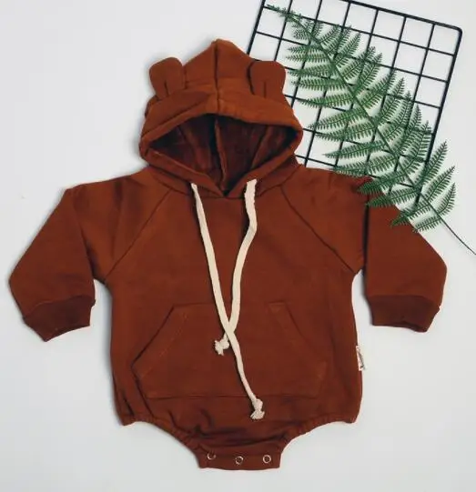 B84H05 Brown Милого маленького медвежьими ушками, повседневное Хлопковое платье, плюс бархат Костюмы для маленьких девочек одежда для детей коричневый боди для маленьких девочек одежда комбинезоны для малышей - Цвет: B84H05 Brown