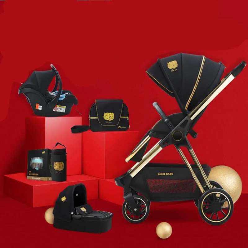 luxurious 3 in 1 baby stroller aluminium alloy baby pram leather two-way shock baby trolley with gifts