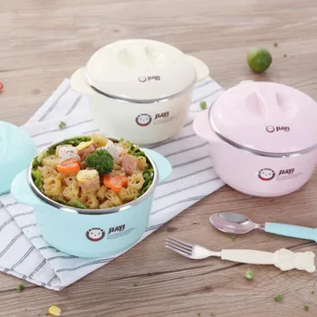 

Baby Stainless Steel Thermal Bowl Toddler Tableware Dinnerware Suction Bowl With Spoon Kids Safety Dinner Feeding Bowls Dishes